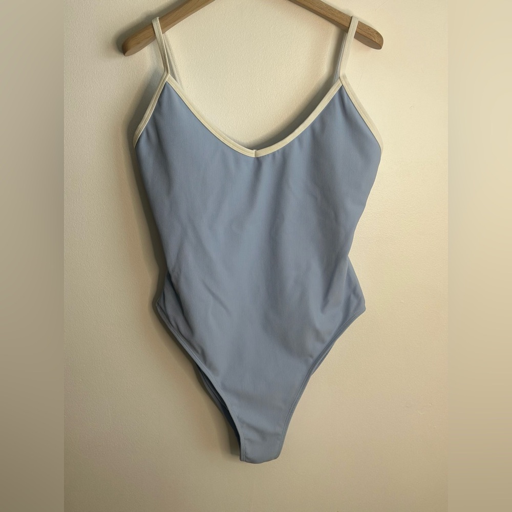WILO The Label Blue Ribbed One Piece Swimsuit Size L